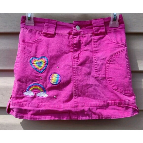 Lisa Frank Vintage Skirt Shorts Under Pink Rainbow Heart Smile Face Girls Size 8 - Picture 2 of 12